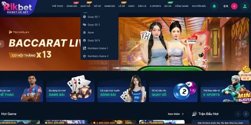 Cấu trúc menu chính của giao diện giải trí RIKBET