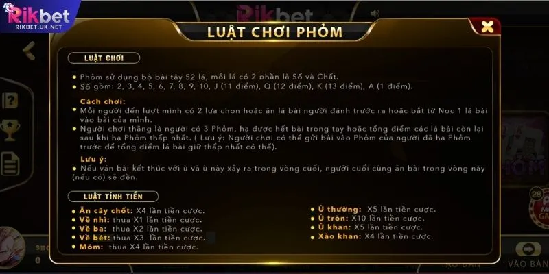 Text: Luật chơi cơ bản trong Bài Phỏm RIKBET